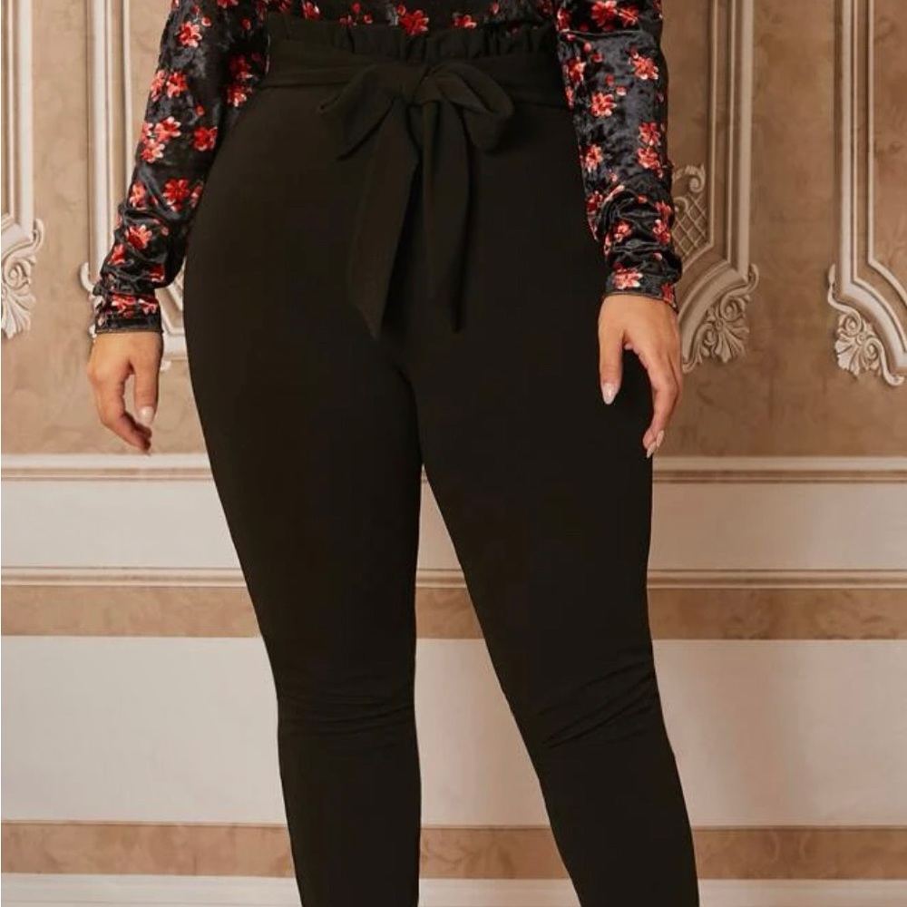 SHEIN Plus 16 Paperbag Waist Tie Front Skinny Pants